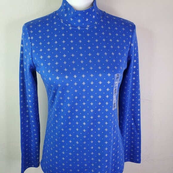 Karen Scott Womens Blue Snowflake Dot Mockneck Top PS - Picture 4 of 10